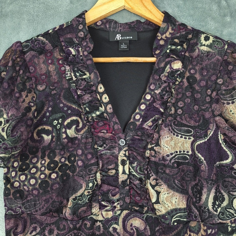 Vintage Womens Top Large Babydoll‎ Y2K Ruffle Whimsigoth Fairy Grunge Patchwork - Picture 3 of 8